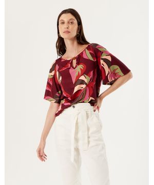 Blusa Ampla Estampada Inverno Tropical - Grena