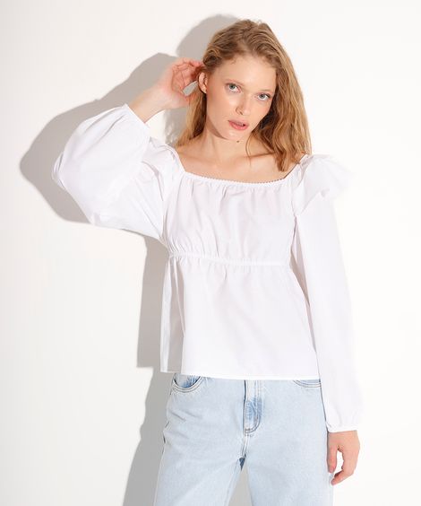 blusa bata manga longa com babado mindset off white