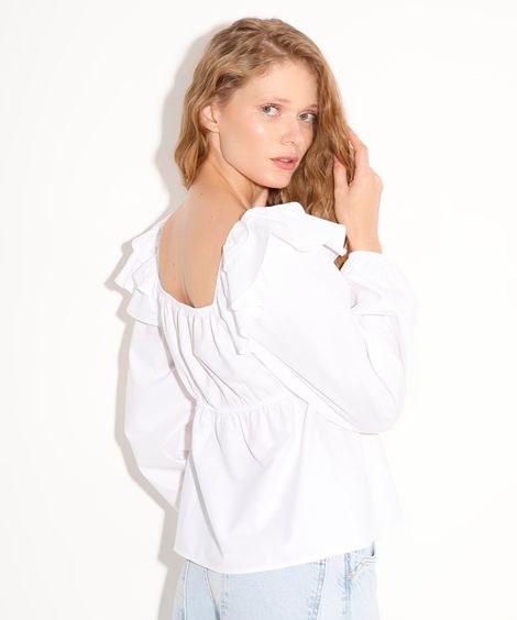 blusa bata manga longa com babado mindset off white