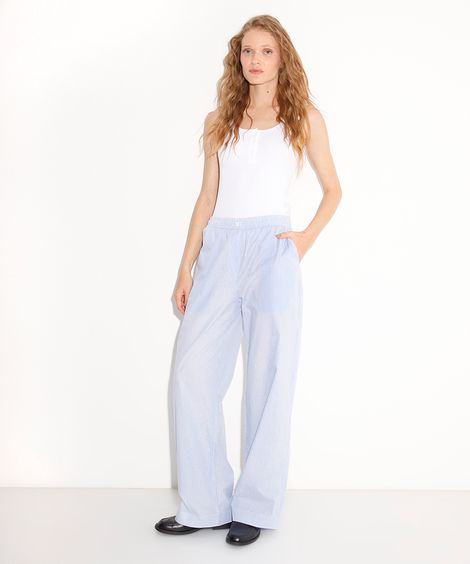 calça estilo pijama cós com elástico listrada mindset azul