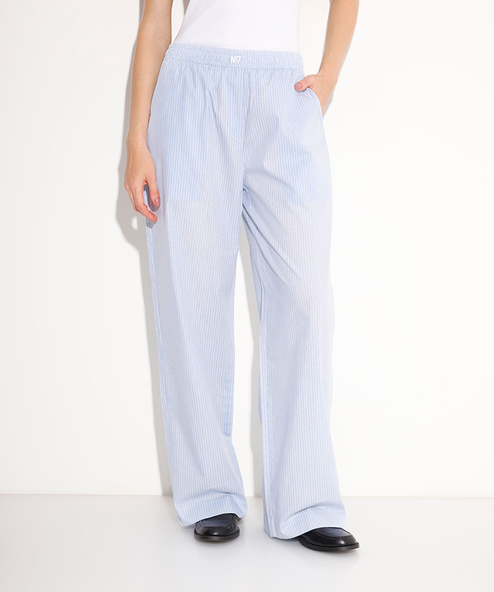 calça estilo pijama cós com elástico listrada mindset azul