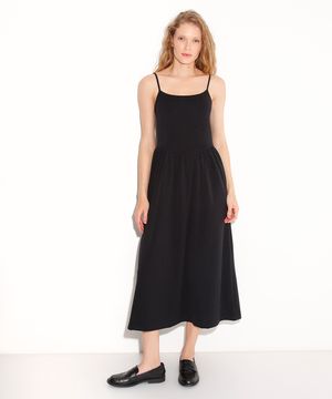 vestido midi alça fina mindset preto