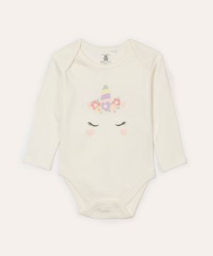 body de algodão infantil manga longa unicórnio off white