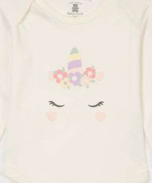 body de algodão infantil manga longa unicórnio off white