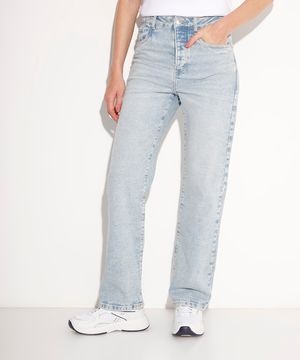 calça reta jeans com botões mindset azul