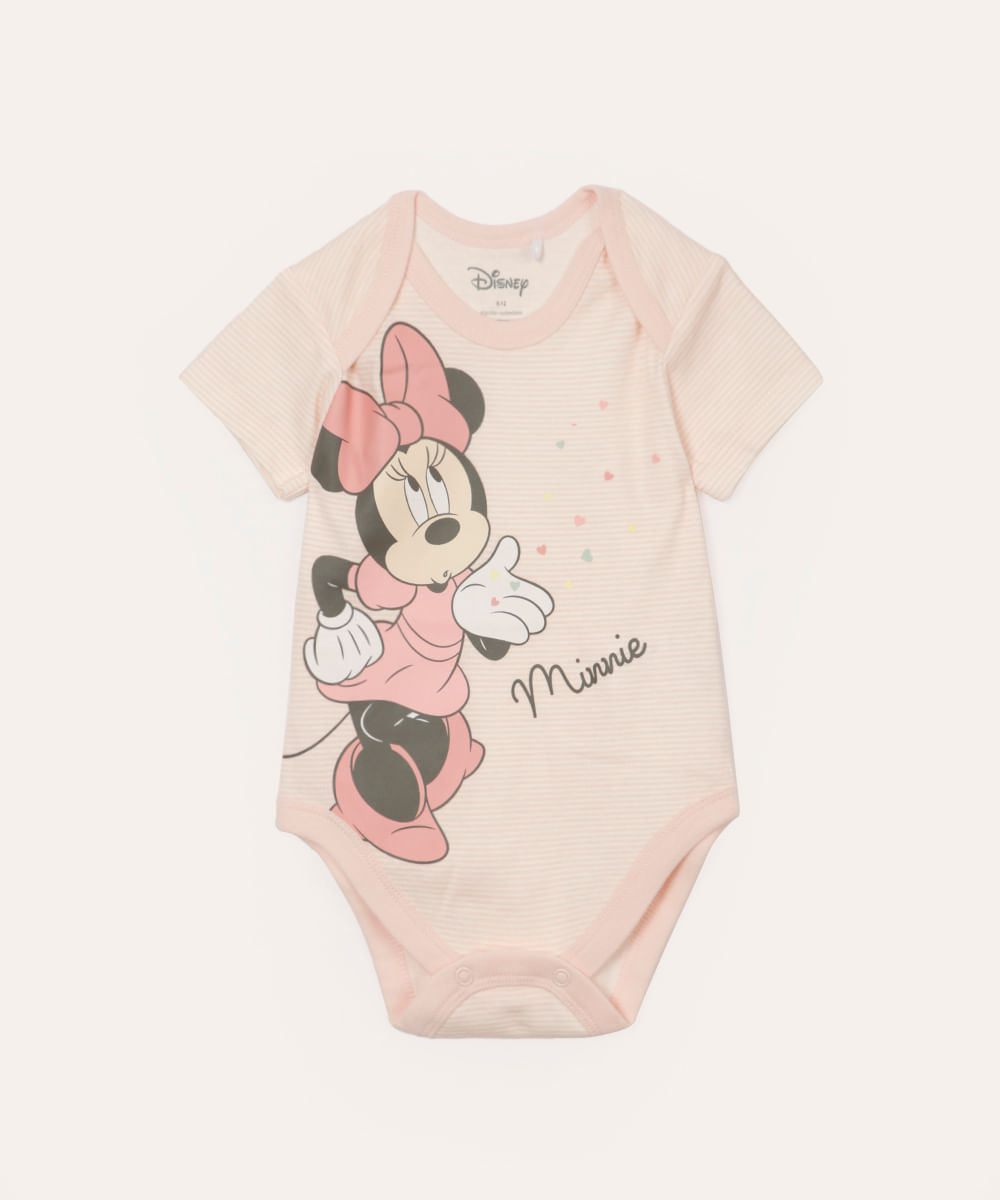 body de algodão infantil manga curta minnie off white