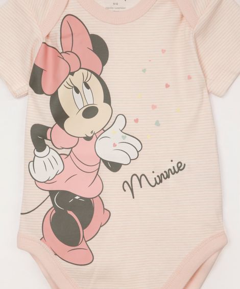 body de algodão infantil manga curta minnie off white