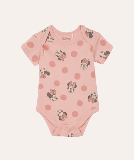 body de algodão infantil manga curta minnie rosa