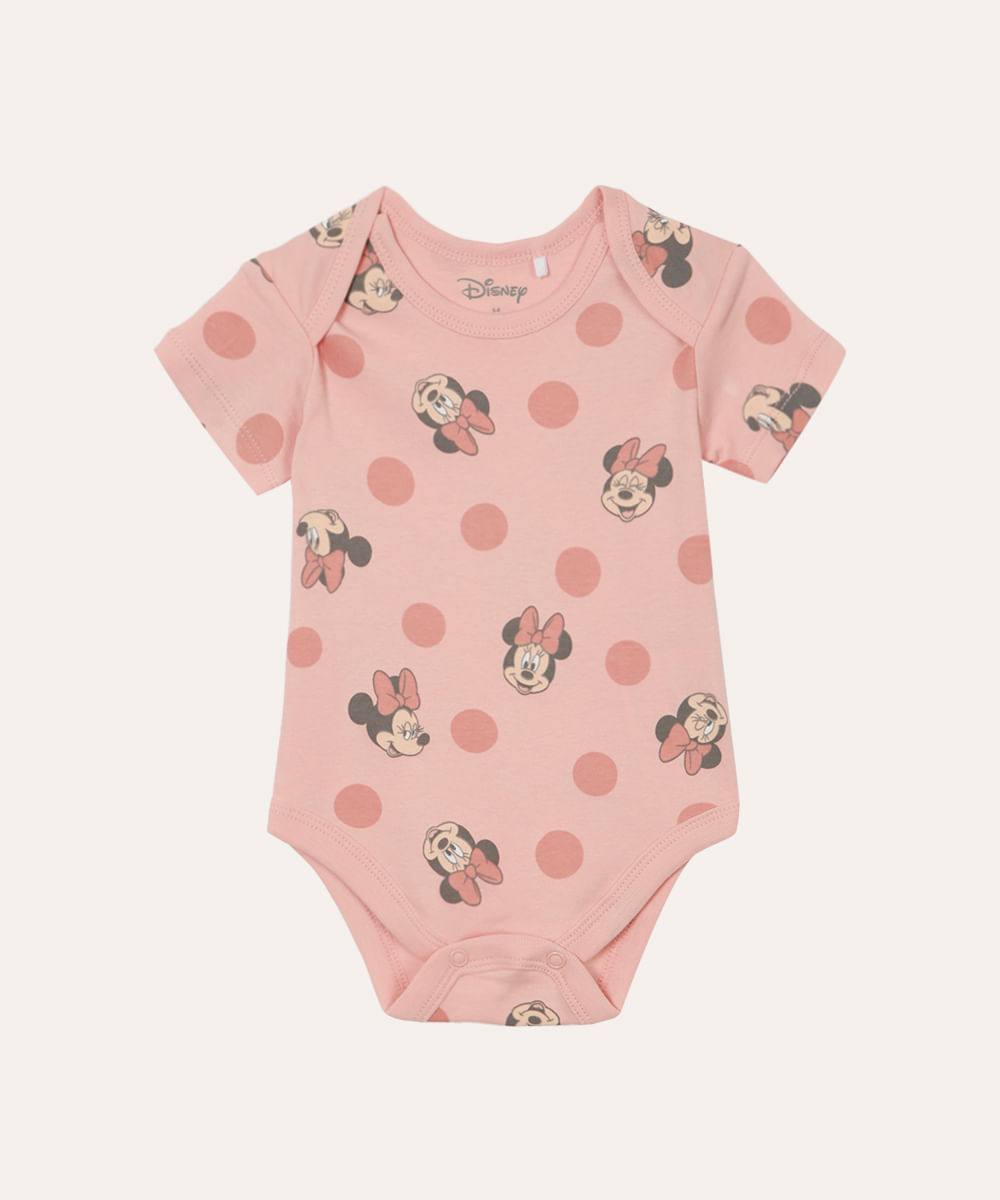 body de algodão infantil manga curta minnie rosa
