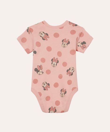 body de algodão infantil manga curta minnie rosa