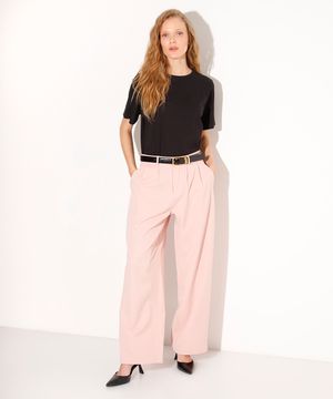 calça wide leg alfaiatada cintura alta mindset rosa