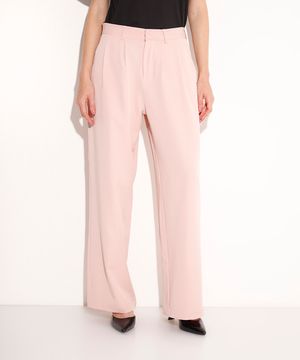 calça wide leg alfaiatada cintura alta mindset rosa