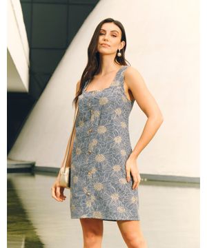 Vestido Curto Laise Denim Botoes - Denim