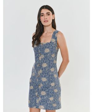 Vestido Curto Laise Denim Botoes - Denim