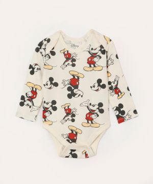 body de algodão infantil manga longa mickey off white