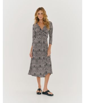 Vestido Midi Estampado Preto