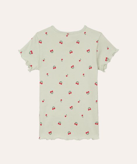 camiseta de algodão infantil manga curta cerejas verde