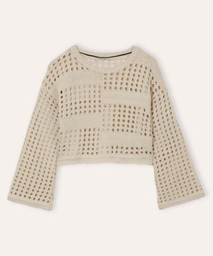 blusa de tricot infantil manga longa bege