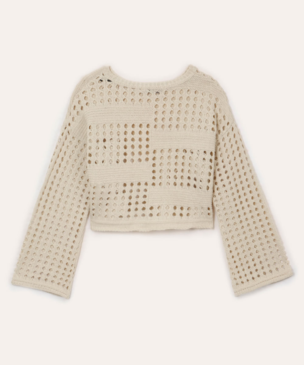 blusa de tricot infantil manga longa bege