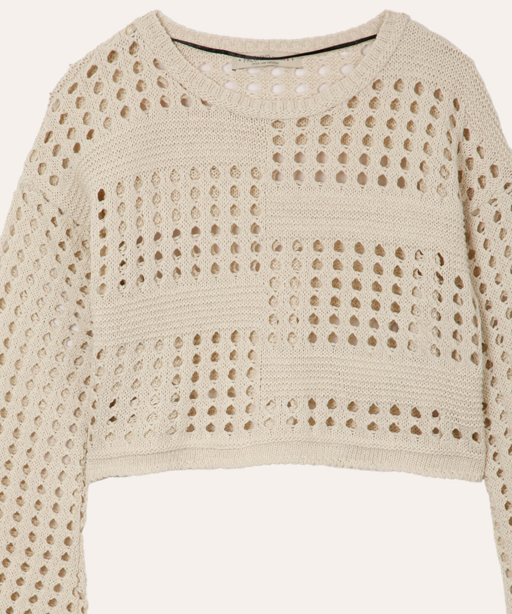 blusa de tricot infantil manga longa bege
