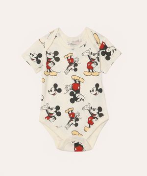 body de algodão infantil manga curta mickey off white