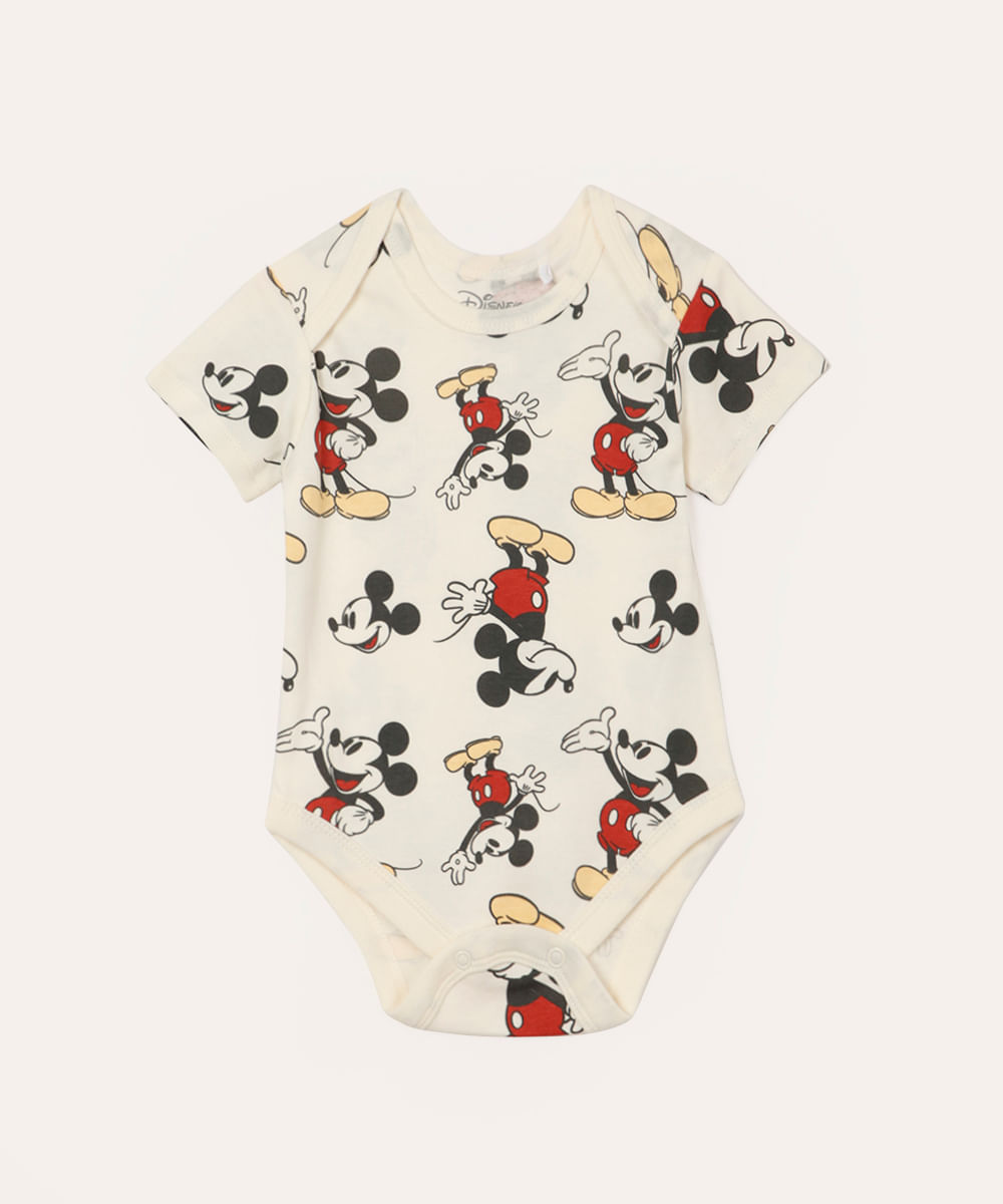 body de algodão infantil manga curta mickey off white