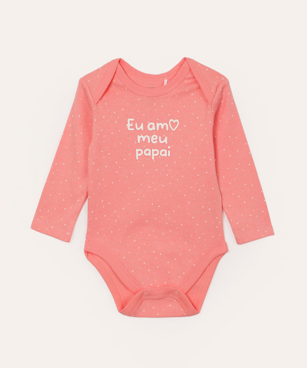 body de algodão infantil manga longa eu amo meu papai rosa
