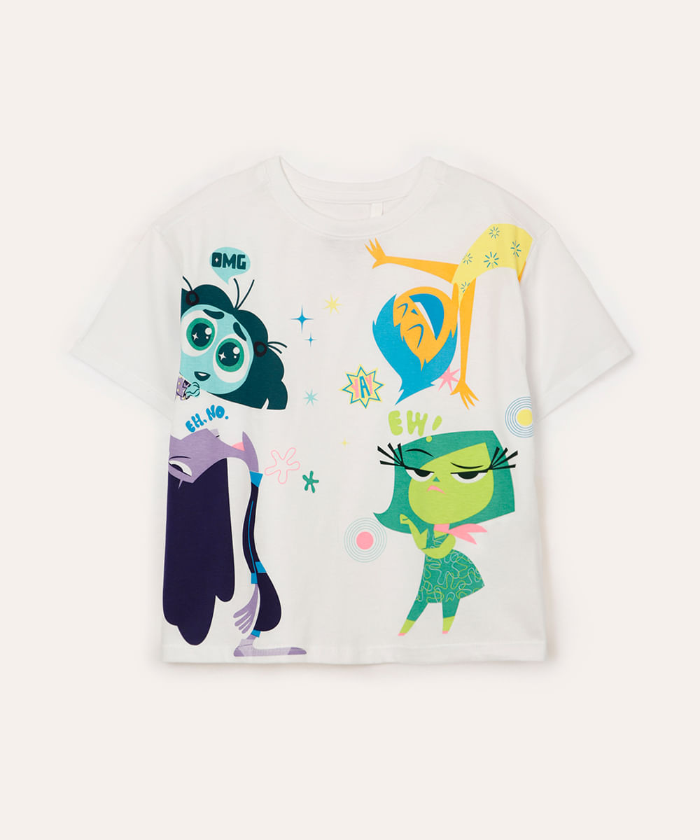 blusa de algodão infantil divertida mente off white