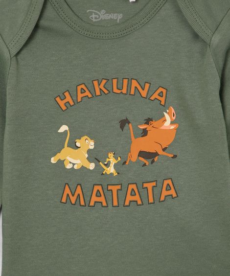 body de algodão infantil manga longa hakuna matata verde