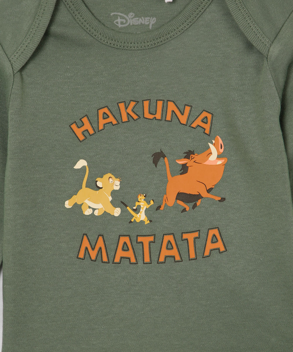 body de algodão infantil manga longa hakuna matata verde