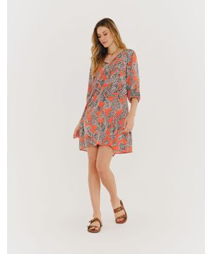 Vestido Curto Estampado Cashmere Color - Coral