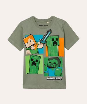 camiseta de algodão infantil minecraft verde