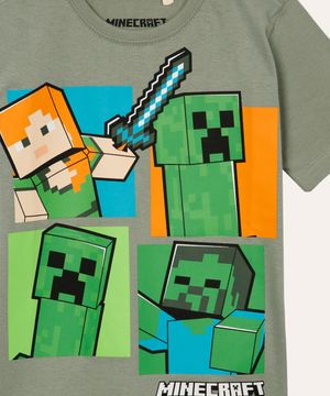 camiseta de algodão infantil minecraft verde