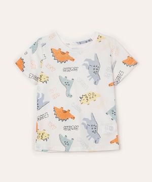 camiseta de algodão infantil manga curta dinossauros off white