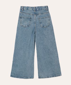 calça wide leg infantil jeans margaridas azul