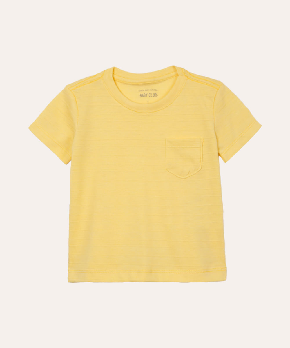 camiseta de algodão infantil com bolso manga curta amarelo