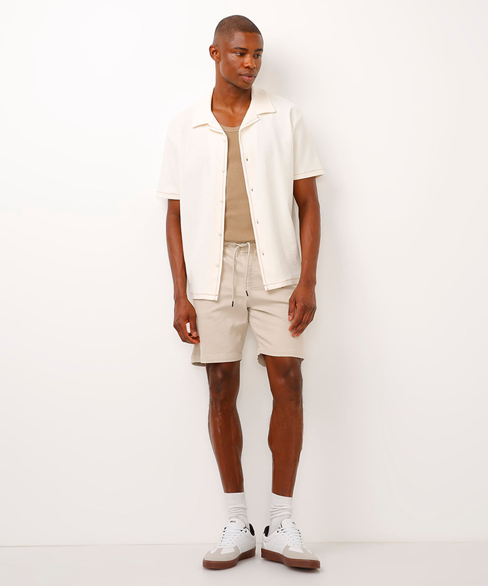 camisa de malha texturizada manga curta off white