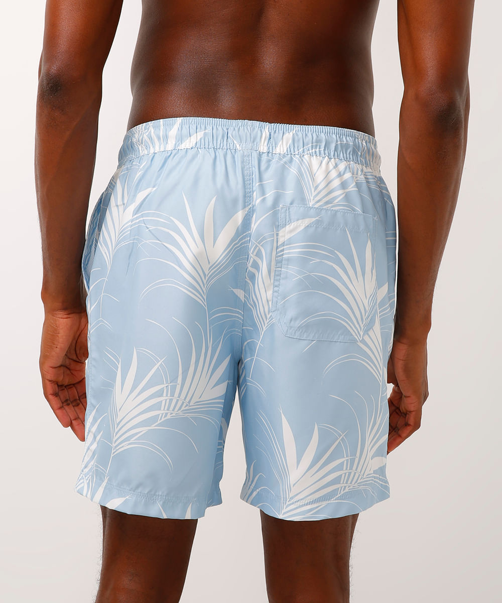 short reto cós com elástico folhagem azul