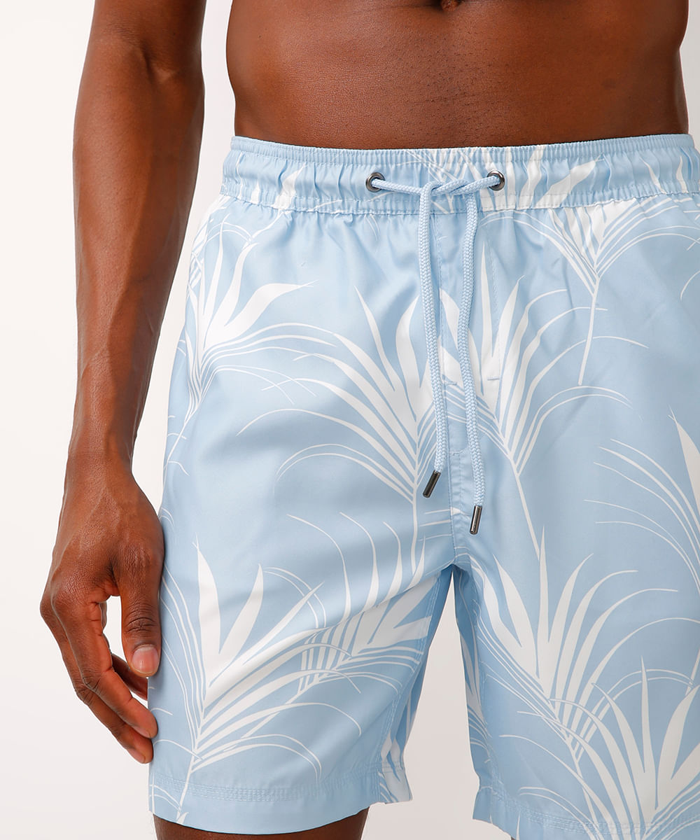 short reto cós com elástico folhagem azul