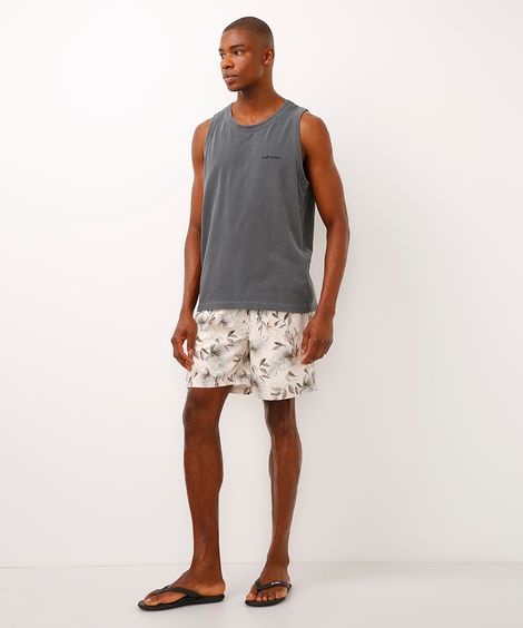 short com cós elástico folhagem off white