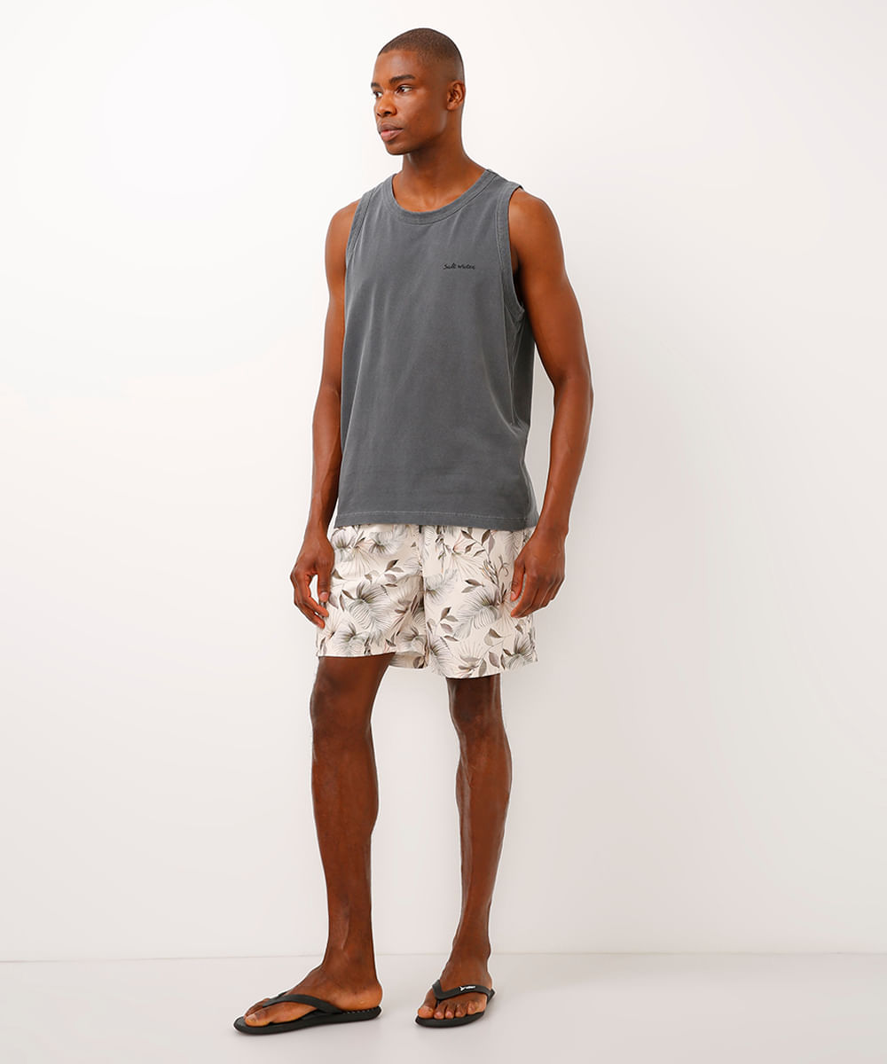 short com cós elástico folhagem off white