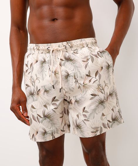 short com cós elástico folhagem off white