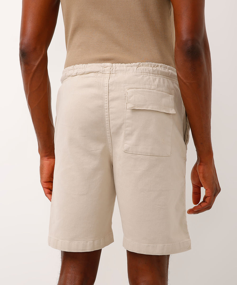 bermuda de sarja cós com elástico bege