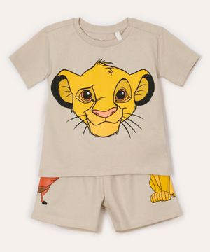 pijama de algodão infantil simba manga curta bege