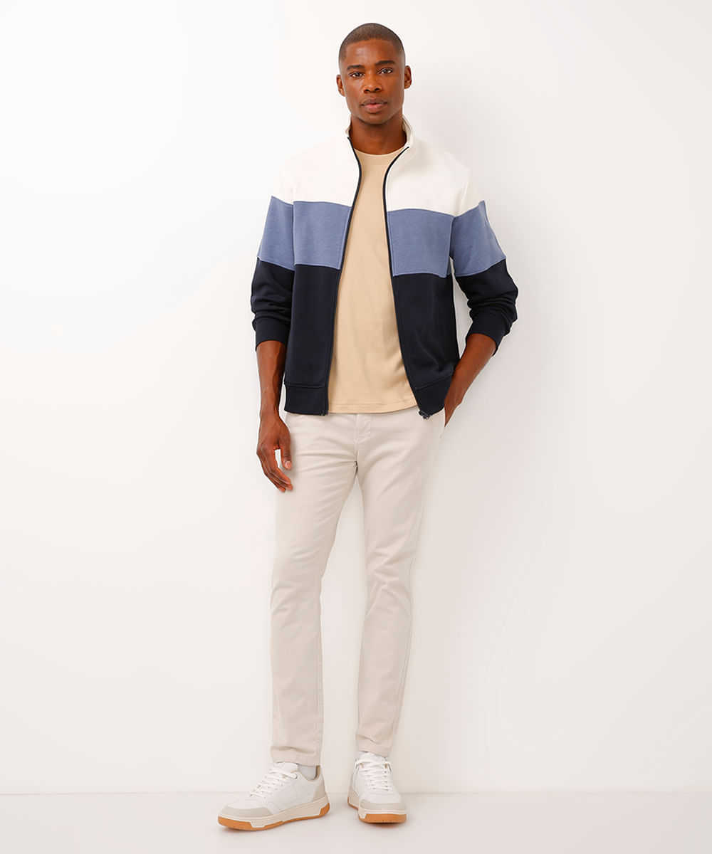calça skinny de sarja bolso chino bege