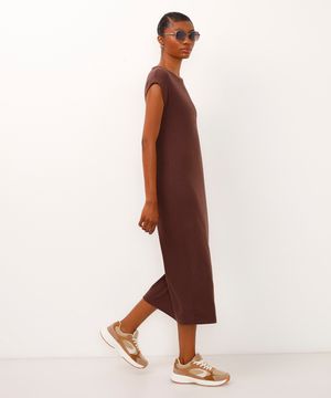 vestido midi básico canelado muscle tee preto - marrom