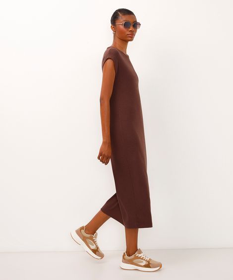vestido midi feminino muscle tee canelado básico marrom