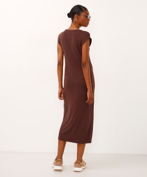 vestido midi feminino muscle tee canelado básico marrom