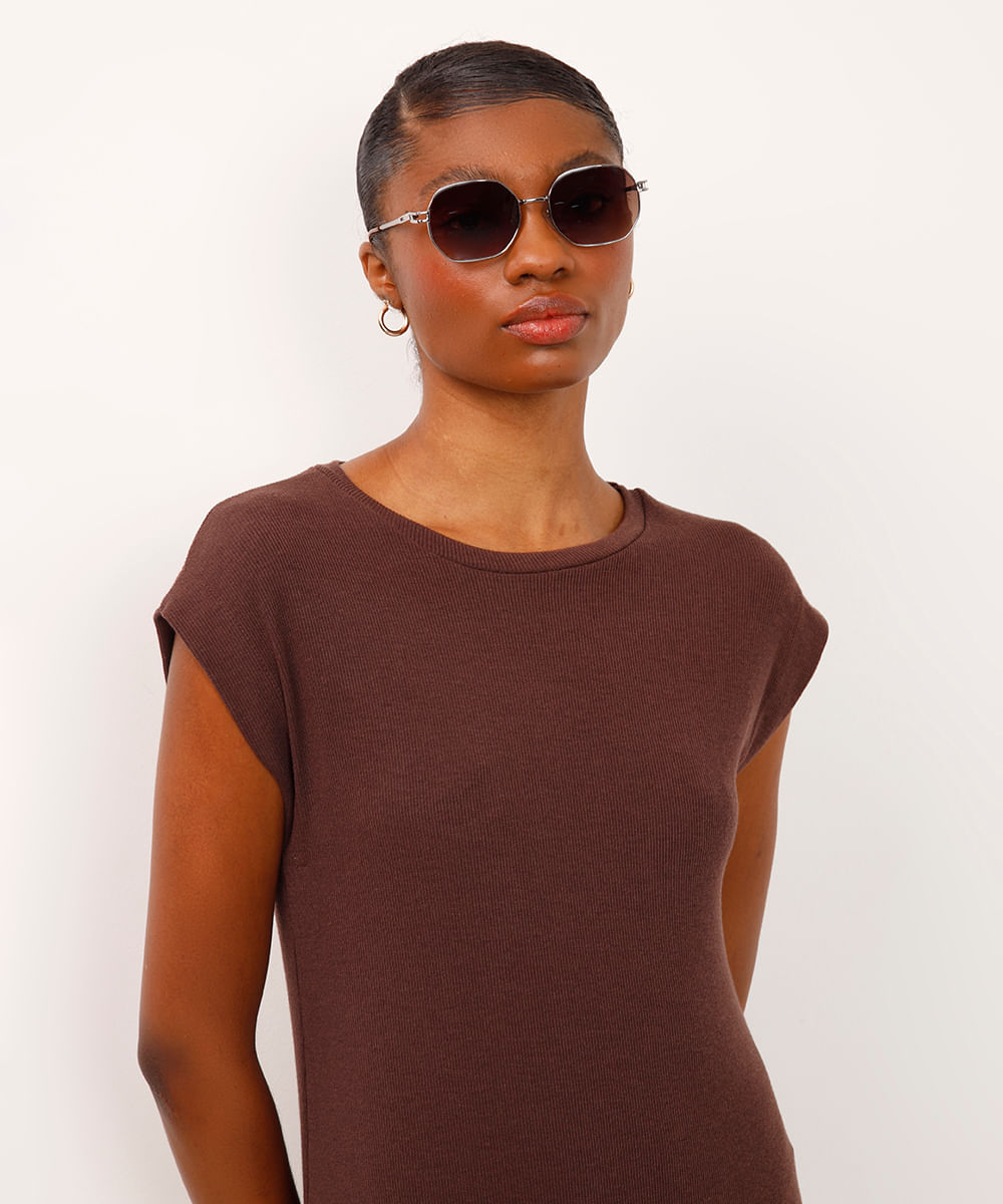 vestido midi feminino muscle tee canelado básico marrom