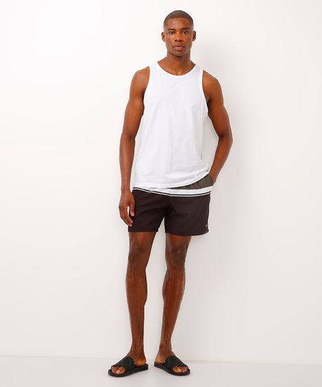 short com cós elástico listrado verde militar